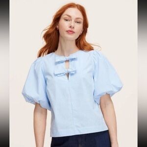 Kate Spade x Target Blue White Stripe Puff Sleeve Blouse in SMALL NWT